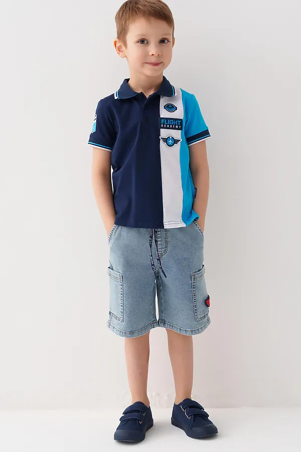 Джемпер трикотажный с воротником поло для мальчиков PLAYTODAY, тёмно-синий,ярко-синий - фото 2