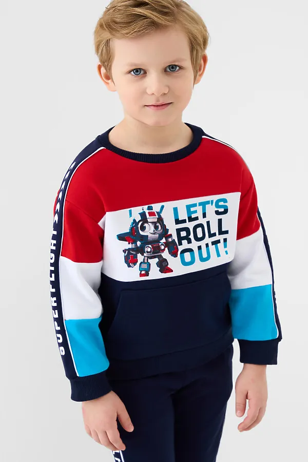 Толстовка трикотажная для мальчиков PLAYTODAY, белый,тёмно-синий,красный - фото 2