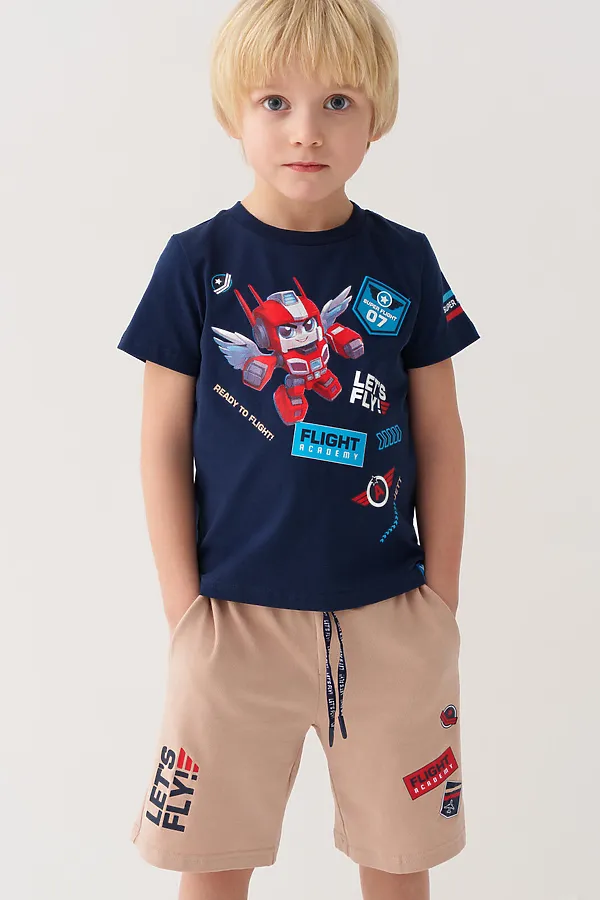Шорты трикотажные для мальчиков, 2 шт в комплекте PLAYTODAY, тёмно-синий,бежевый - фото 2