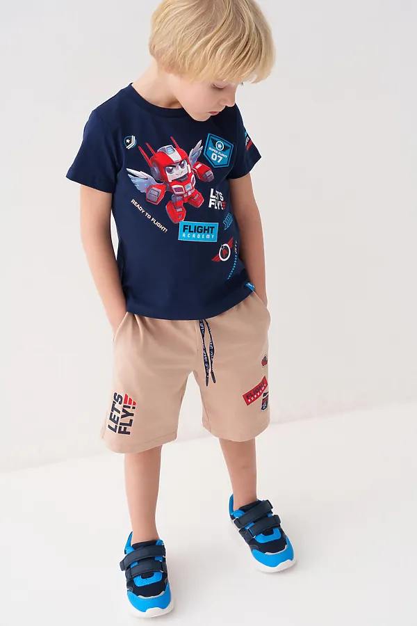 Шорты трикотажные для мальчиков, 2 шт в комплекте PLAYTODAY, тёмно-синий,бежевый - фото 2