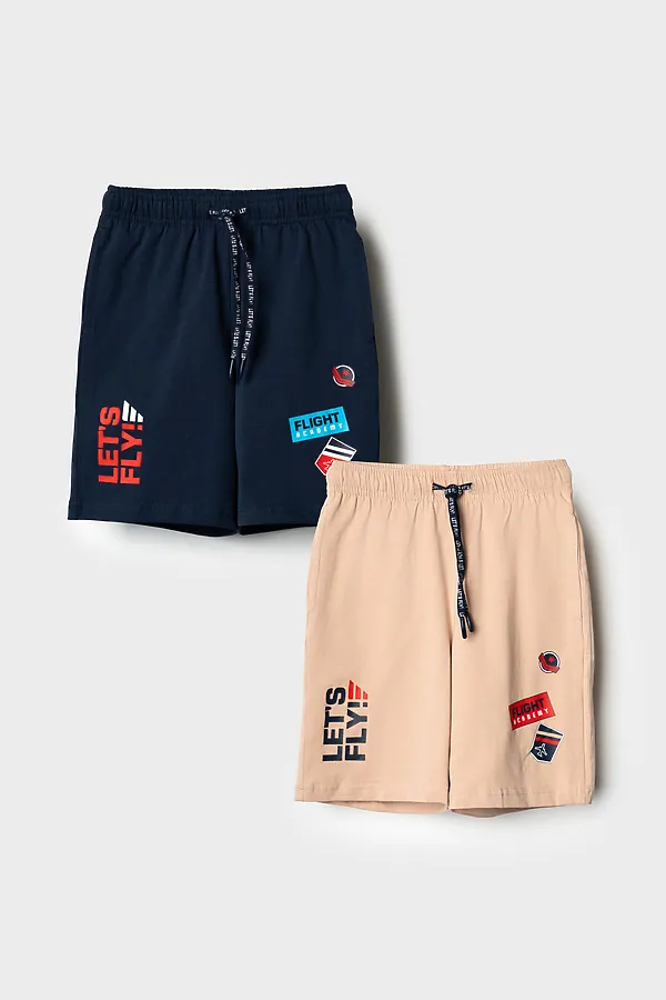 Шорты трикотажные для мальчиков, 2 шт в комплекте PLAYTODAY, тёмно-синий,бежевый - фото 2
