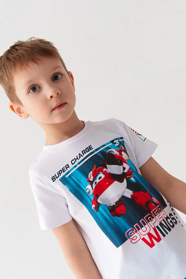 Комплект трикотажный для мальчиков: фуфайка (футболка), брюки PLAYTODAY, белый,ярко-синий - фото 2