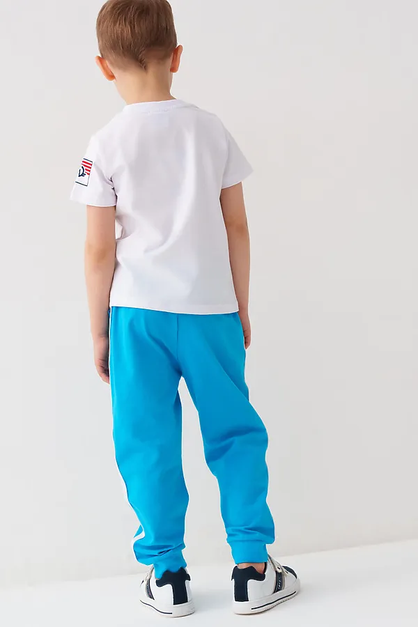 Комплект трикотажный для мальчиков: фуфайка (футболка), брюки PLAYTODAY, белый,ярко-синий - фото 2