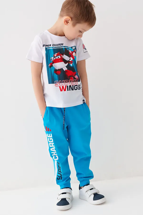 Комплект трикотажный для мальчиков: фуфайка (футболка), брюки PLAYTODAY, белый,ярко-синий - фото 2