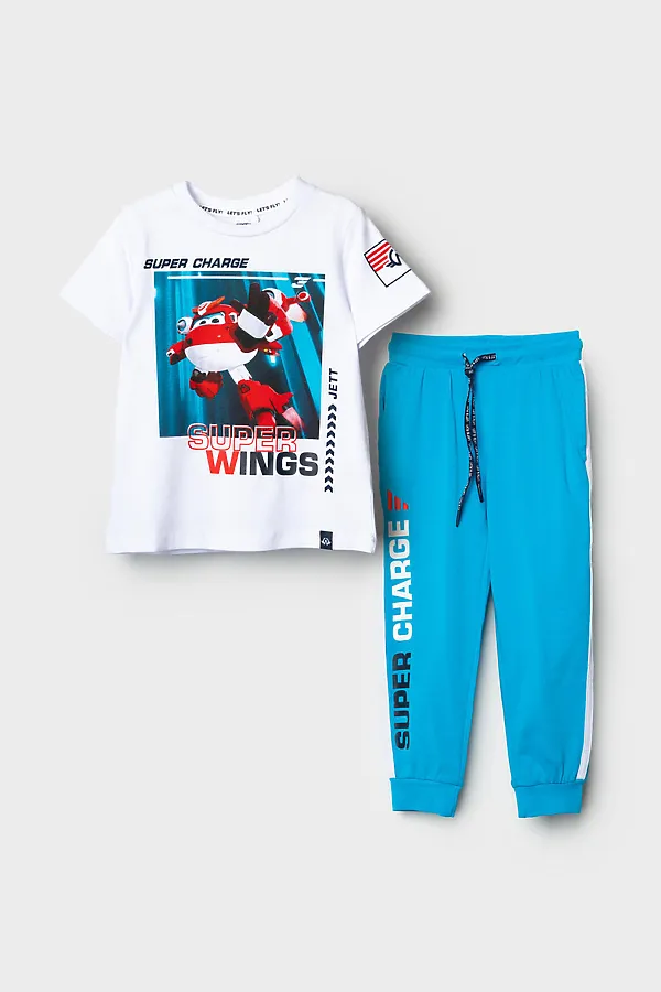 Комплект трикотажный для мальчиков: фуфайка (футболка), брюки PLAYTODAY, белый,ярко-синий - фото 2