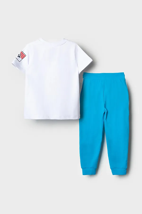 Комплект трикотажный для мальчиков: фуфайка (футболка), брюки PLAYTODAY, белый,ярко-синий - фото 2