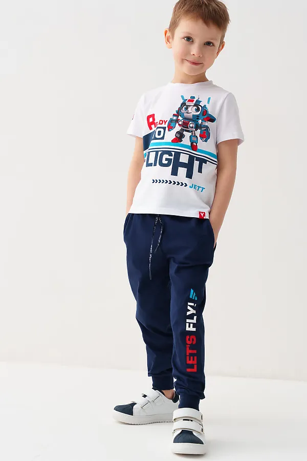 Комплект трикотажный для мальчиков: фуфайка (футболка), брюки PLAYTODAY, белый,тёмно-синий - фото 2