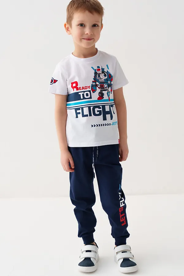 Комплект трикотажный для мальчиков: фуфайка (футболка), брюки PLAYTODAY, белый,тёмно-синий - фото 2