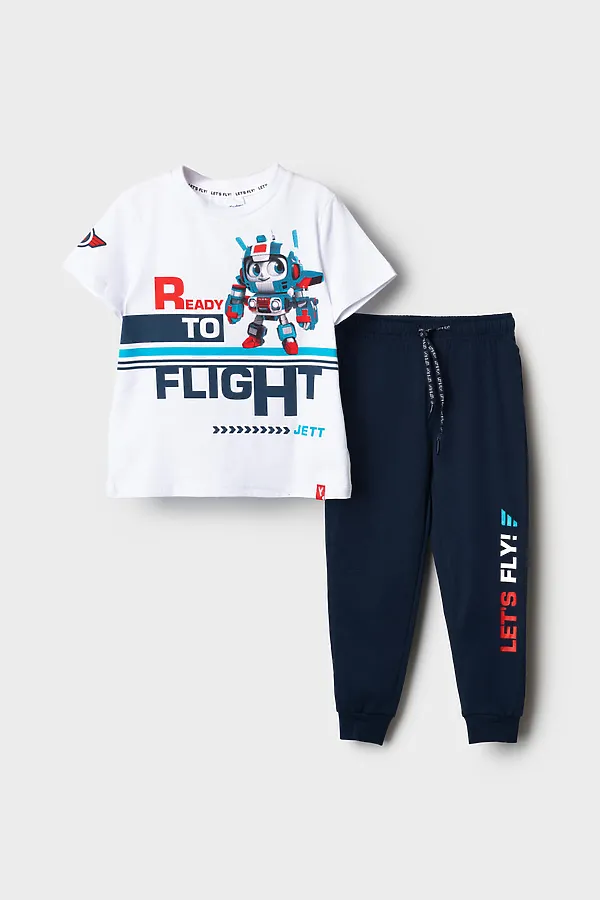 Комплект трикотажный для мальчиков: фуфайка (футболка), брюки PLAYTODAY, белый,тёмно-синий - фото 2