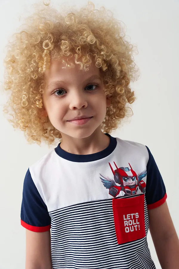 Комплект трикотажный для мальчиков: фуфайка (футболка), шорты PLAYTODAY, белый,тёмно-синий - фото 2