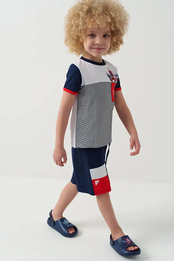 Комплект трикотажный для мальчиков: фуфайка (футболка), шорты PLAYTODAY, белый,тёмно-синий - фото 2
