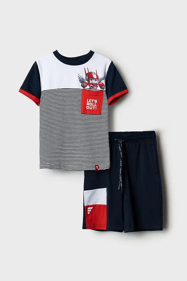 Комплект трикотажный для мальчиков: фуфайка (футболка), шорты PLAYTODAY, белый,тёмно-синий - фото 2