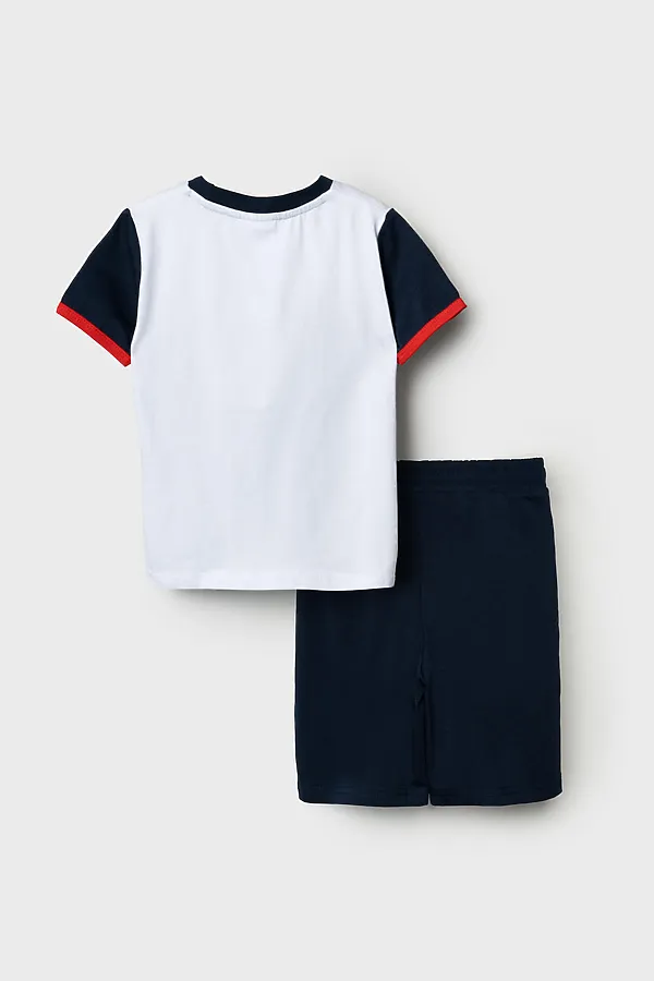 Комплект трикотажный для мальчиков: фуфайка (футболка), шорты PLAYTODAY, белый,тёмно-синий - фото 2