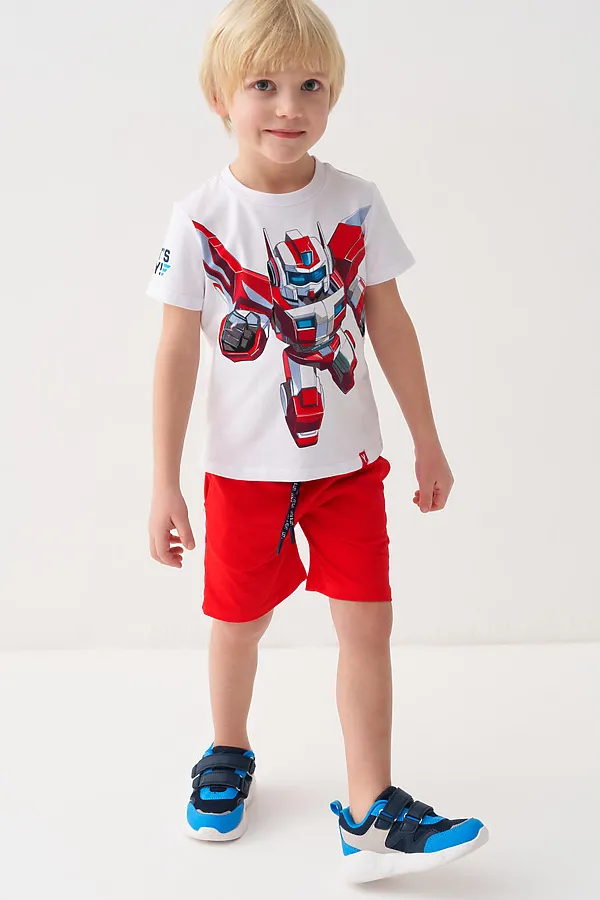 Комплект трикотажный для мальчиков: фуфайка (футболка), шорты PLAYTODAY, белый,красный - фото 2