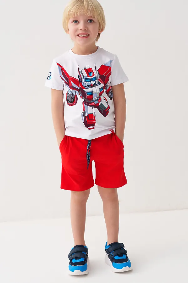 Комплект трикотажный для мальчиков: фуфайка (футболка), шорты PLAYTODAY, белый,красный - фото 2