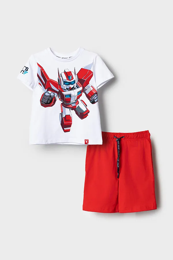 Комплект трикотажный для мальчиков: фуфайка (футболка), шорты PLAYTODAY, белый,красный - фото 2