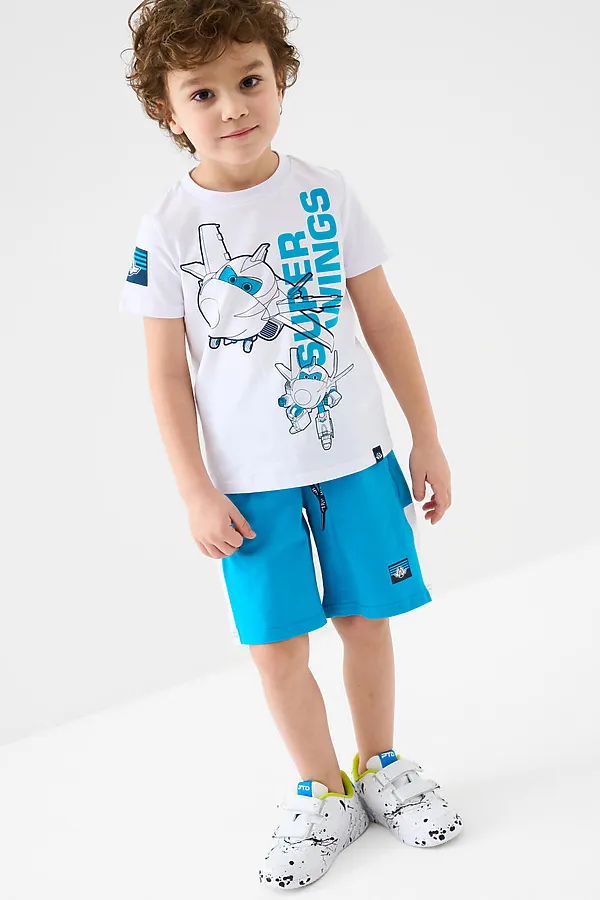 Комплект трикотажный для мальчиков: фуфайка (футболка), шорты PLAYTODAY, белый,ярко-синий - фото 2