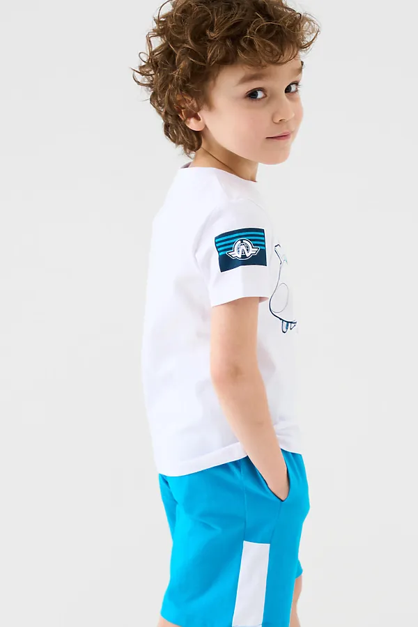 Комплект трикотажный для мальчиков: фуфайка (футболка), шорты PLAYTODAY, белый,ярко-синий - фото 2