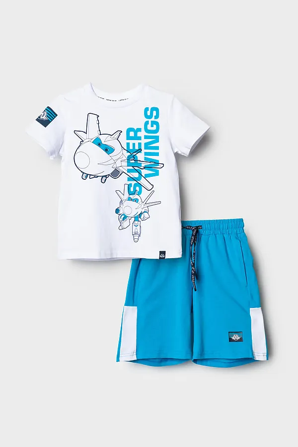 Комплект трикотажный для мальчиков: фуфайка (футболка), шорты PLAYTODAY, белый,ярко-синий - фото 2
