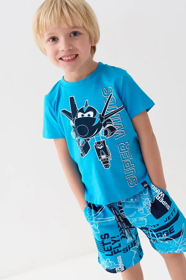 Комплект трикотажный для мальчиков: фуфайка (футболка), шорты PLAYTODAY, ярко-синий,белый,тёмно-синий - фото 2