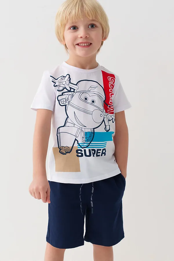 Комплект трикотажный для мальчиков: фуфайка (футболка), шорты PLAYTODAY, белый,тёмно-синий - фото 2