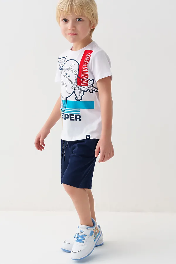 Комплект трикотажный для мальчиков: фуфайка (футболка), шорты PLAYTODAY, белый,тёмно-синий - фото 2