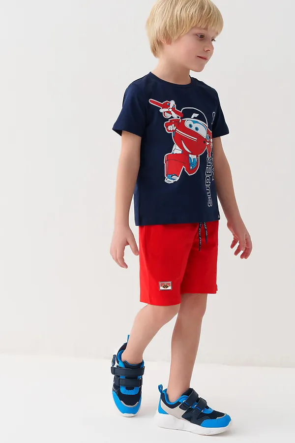 Комплект трикотажный для мальчиков: фуфайка (футболка), шорты PLAYTODAY, тёмно-синий,красный - фото 2