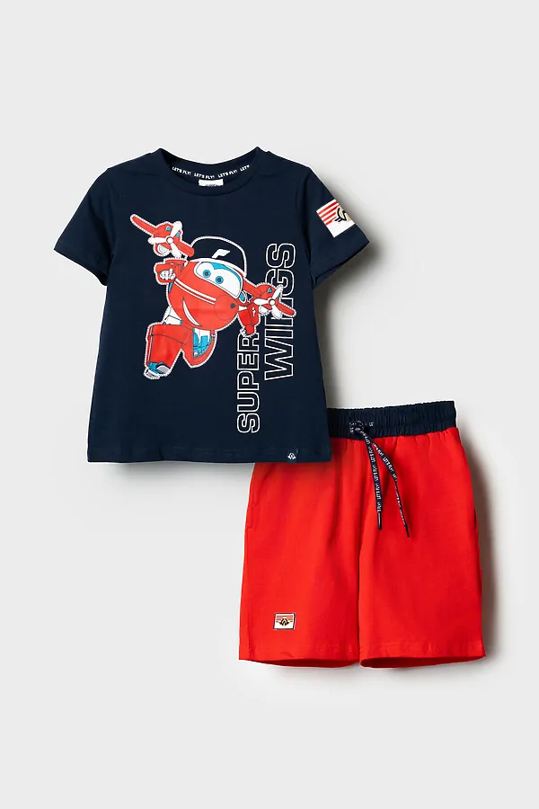 Комплект трикотажный для мальчиков: фуфайка (футболка), шорты PLAYTODAY, тёмно-синий,красный - фото 2