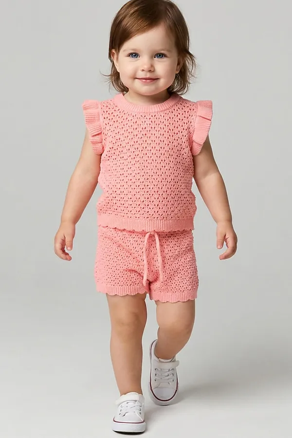 Комплект детский трикотажный для девочек: джемпер (футболка), шорты PLAYTODAY, светло-розовый - фото 2