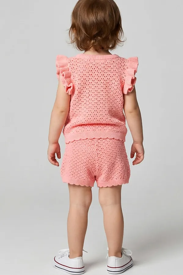 Комплект детский трикотажный для девочек: джемпер (футболка), шорты PLAYTODAY, светло-розовый - фото 2