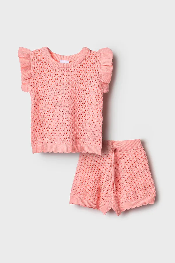 Комплект детский трикотажный для девочек: джемпер (футболка), шорты PLAYTODAY, светло-розовый - фото 2