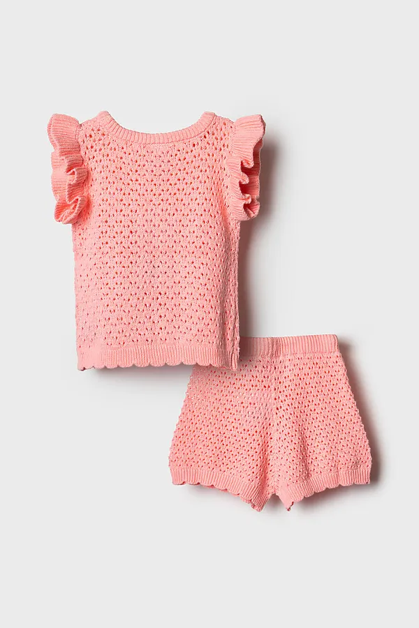 Комплект детский трикотажный для девочек: джемпер (футболка), шорты PLAYTODAY, светло-розовый - фото 2