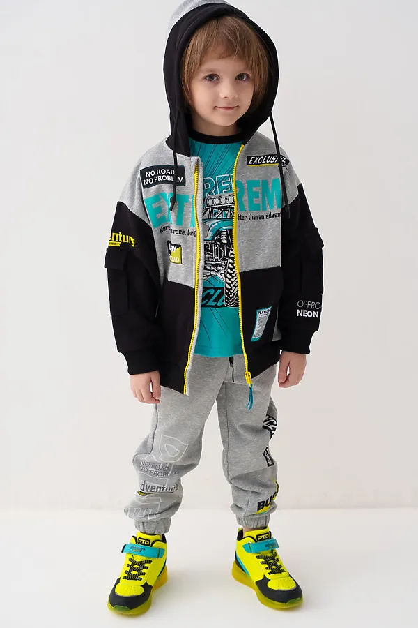 Толстовка трикотажная для мальчиков PLAYTODAY, черный,серый - фото 2