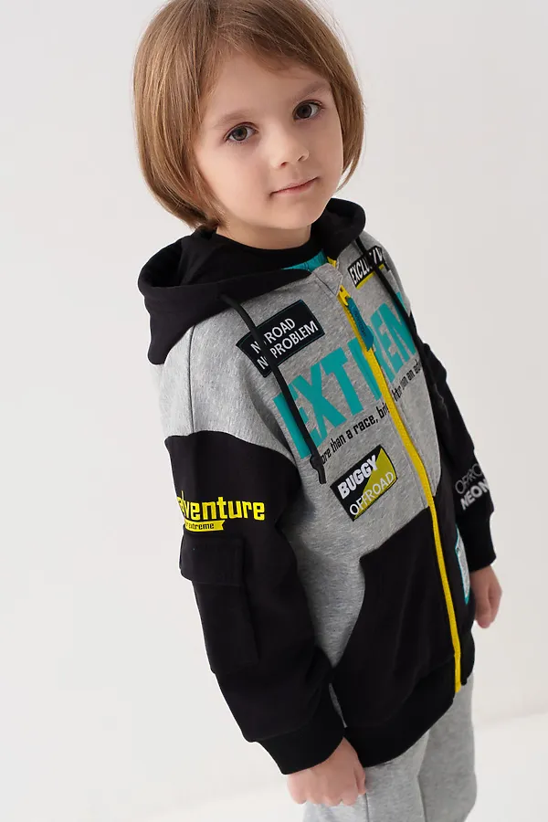 Толстовка трикотажная для мальчиков PLAYTODAY, черный,серый - фото 2