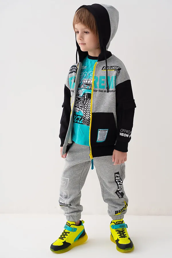 Толстовка трикотажная для мальчиков PLAYTODAY, черный,серый - фото 2