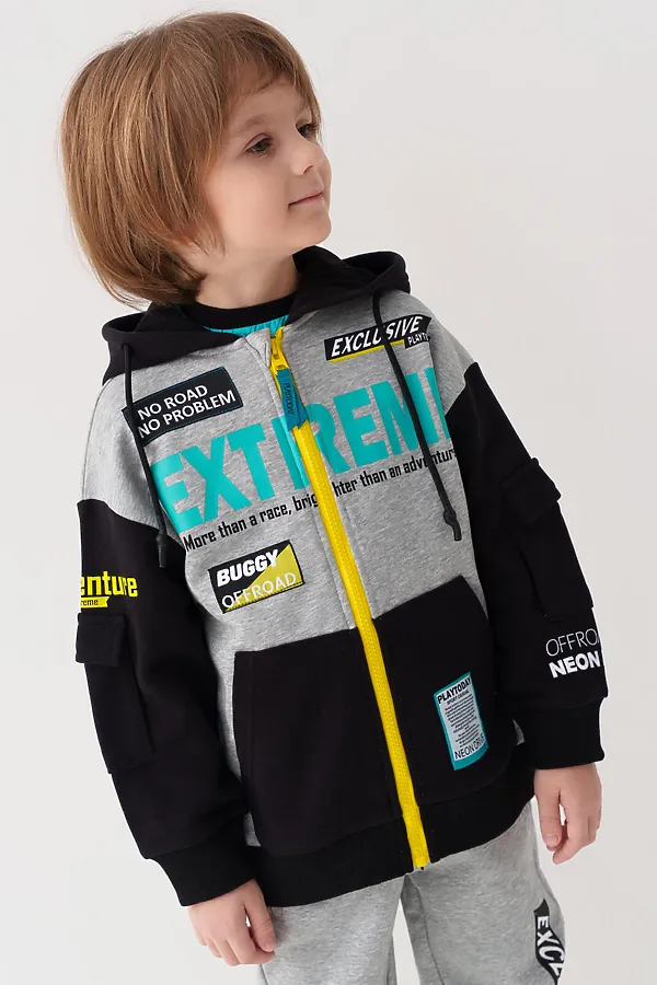 Толстовка трикотажная для мальчиков PLAYTODAY, черный,серый - фото 2