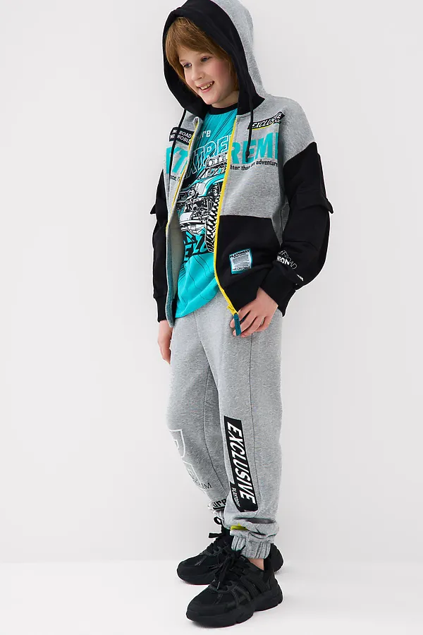 Толстовка трикотажная для мальчиков PLAYTODAY, черный,серый - фото 2