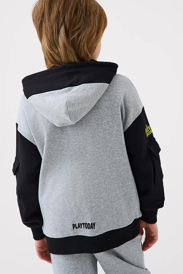 Толстовка трикотажная для мальчиков PLAYTODAY, черный,серый - фото 2