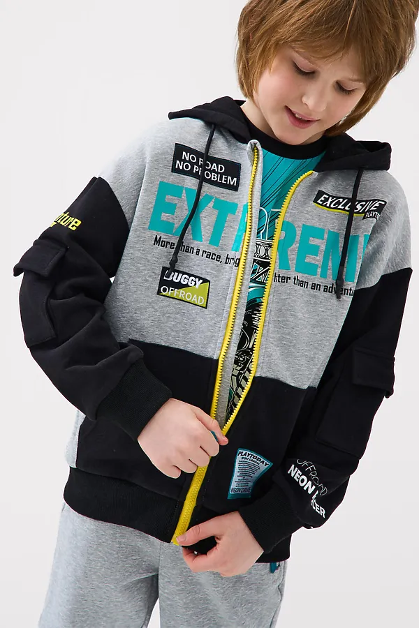 Толстовка трикотажная для мальчиков PLAYTODAY, черный,серый - фото 2
