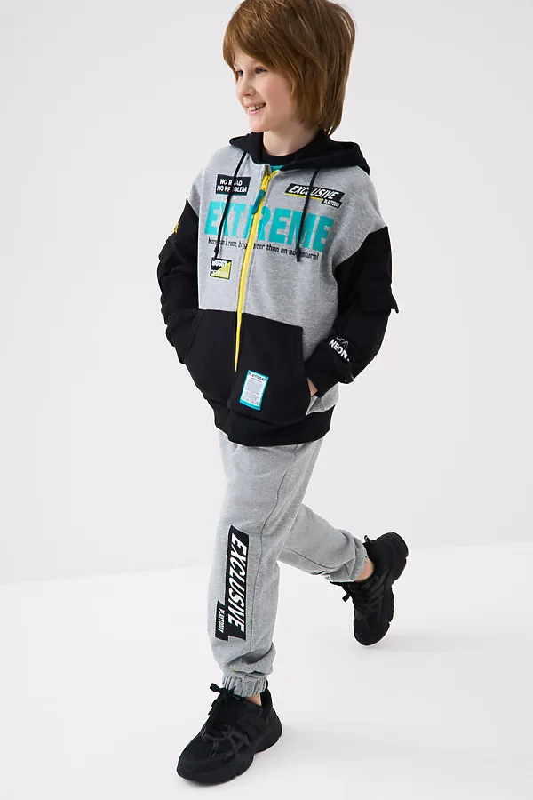 Толстовка трикотажная для мальчиков PLAYTODAY, черный,серый - фото 2