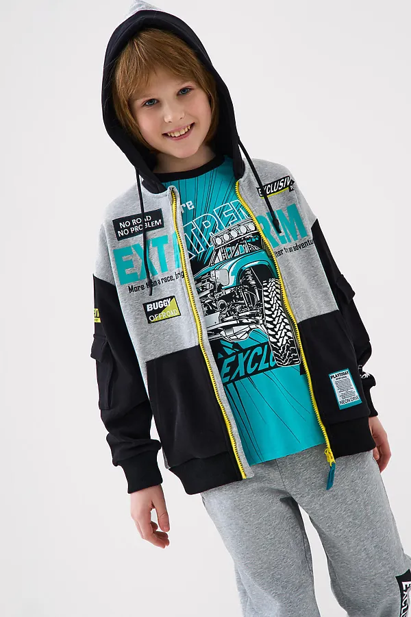 Толстовка трикотажная для мальчиков PLAYTODAY, черный,серый - фото 2