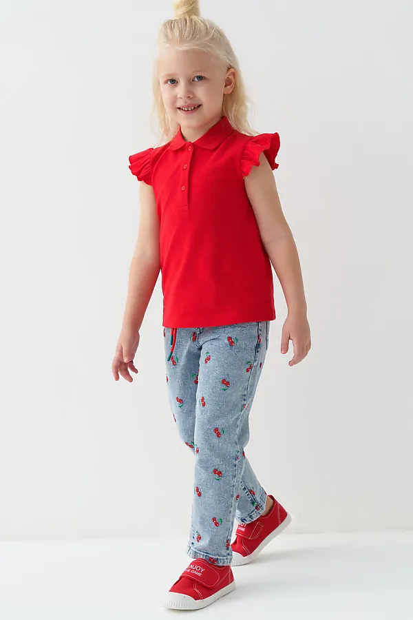 Брюки текстильные джинсовые для девочек PLAYTODAY, разноцветный - фото 2