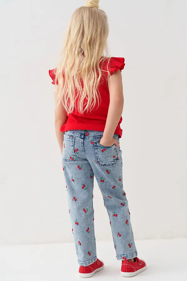 Брюки текстильные джинсовые для девочек PLAYTODAY, разноцветный - фото 2