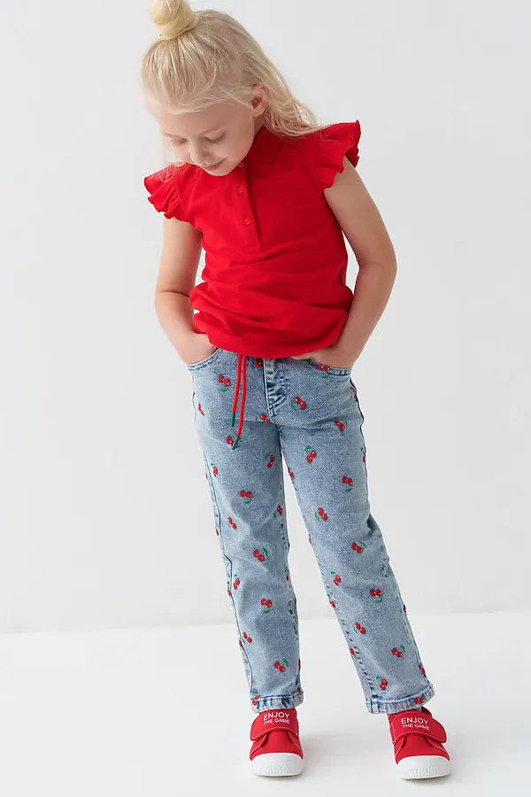 Брюки текстильные джинсовые для девочек PLAYTODAY, разноцветный - фото 2