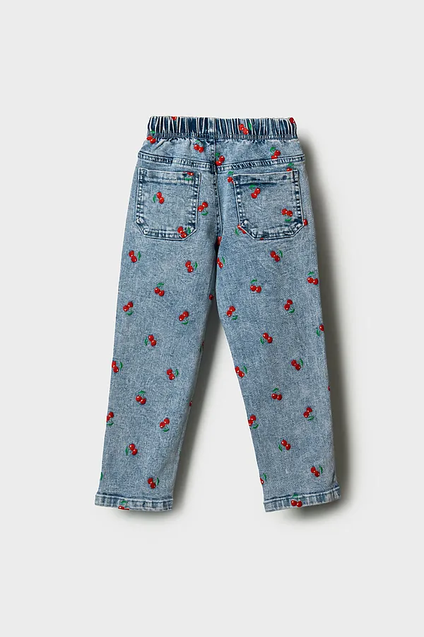 Брюки текстильные джинсовые для девочек PLAYTODAY, разноцветный - фото 2