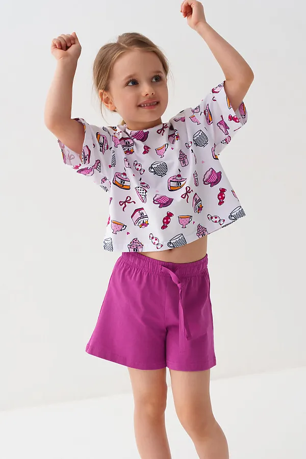 Комплект трикотажный для девочек: фуфайка (футболка), шорты PLAYTODAY, разноцветный - фото 2