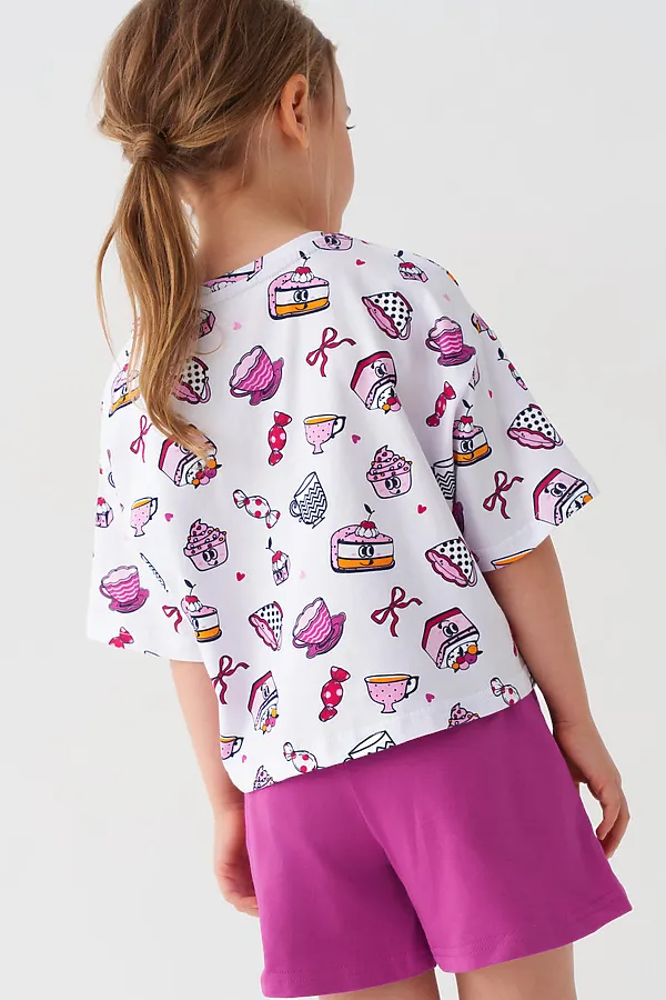 Комплект трикотажный для девочек: фуфайка (футболка), шорты PLAYTODAY, разноцветный - фото 2