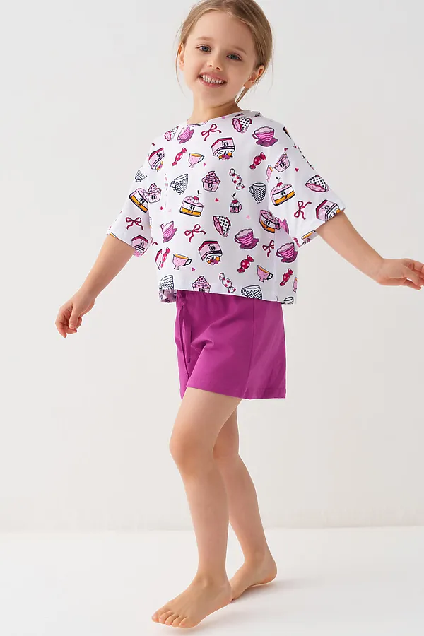 Комплект трикотажный для девочек: фуфайка (футболка), шорты PLAYTODAY, разноцветный - фото 2