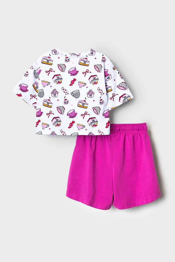 Комплект трикотажный для девочек: фуфайка (футболка), шорты PLAYTODAY, разноцветный - фото 2