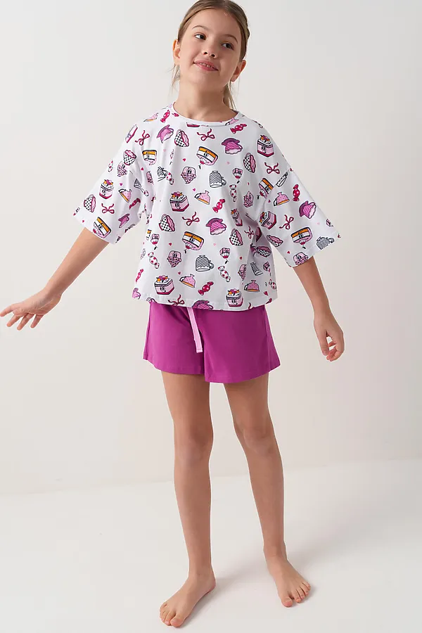 Комплект трикотажный для девочек: фуфайка (футболка), шорты PLAYTODAY, разноцветный - фото 2